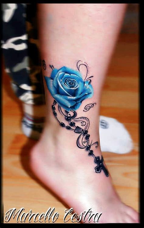 In fact, there is an infinity tattoo for every unique soul. Blue rose & rosary beads | Ankle tattoos for women, Rose ...