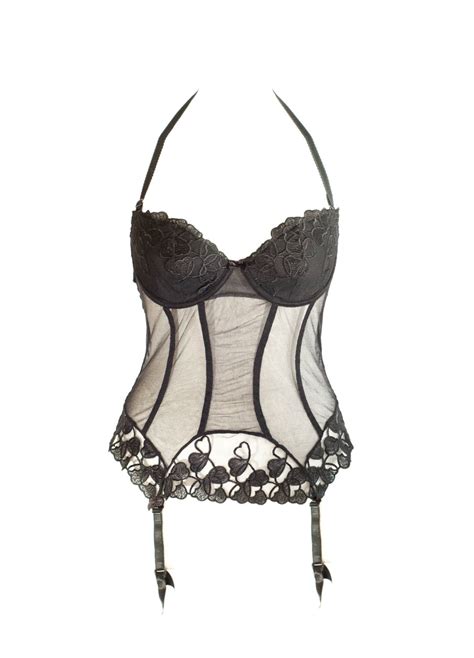 vintage black sheer mesh suspender bustier corset u k bra