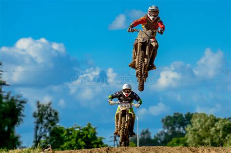 Motocross Riders On The Race Editorial Stock Image Image Of Motorbike