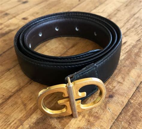 Vintage Gucci Belt Reversible Leather Gold Gg Unisex 1980s Fashion