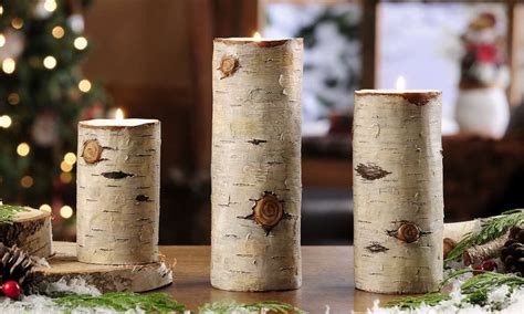 Rustic wood candle holder, large candle base, centerpiece, candle holder, tapered candle base, wood candle holder. Set of 3 Rustic Birch Wood Look Tealight Votive Candle ...