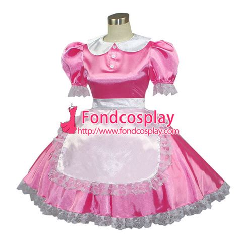 us 85 45 french sexy sissy maid satin pink dress lockable uniform cosplay costume tailor made