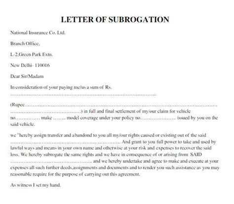 If the subrogation is successful not only does it allow the insurance company to recover what was paid out, and thus keep premiums reasonable, but it can often allow the recovery of your deductible. National insurance company limited letter of subrogation ...