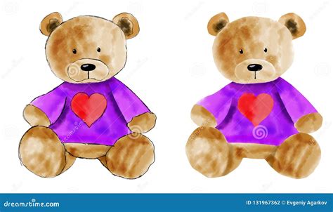 Watercolor Teddy Bear Set For Design Hand Drawn Stock Illustration