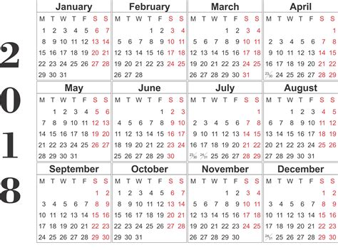12 Month Calendar Template 2018 Printable Year Calendar