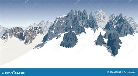Vector Alpine Landscape With Peaks Covered By Snow Stock Vector