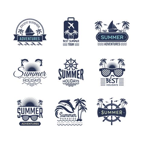 Summer Travel Logos Retro Tropical Vacation Badges Symbols Palm Tree