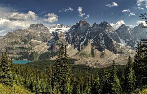 Wallpaper Forest Mountains Lake Panorama Banff National Park