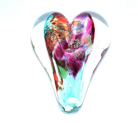 Hand Blown Glass Art Heart Paperweight By Chargedglassworks