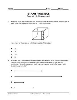 *aligned to 4th grade teks! FREE 5th Grade Math STAAR Practice {Geometry and Measurement} Test Prep Sample
