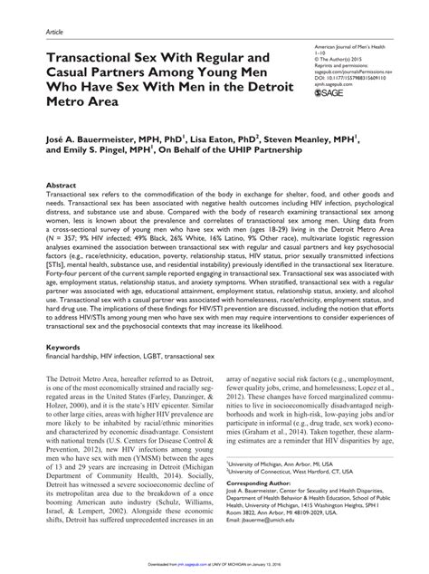 Pdf Transactional Sex With Regular And Casual Partners Among Young Men Who Have Sex With Men