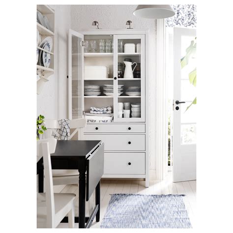 Hemnes Glass Door Cabinet With 3 Drawers White Stain 90x197 Cm Ikea