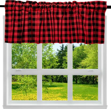 2 Pack Buffalo Check Plaid Cotton Window Valances Red And