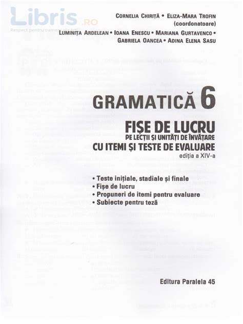 Gramatica Ed 2017 Clasa 6 Fise De Lucru Cu Itemi Si Teste Pdf