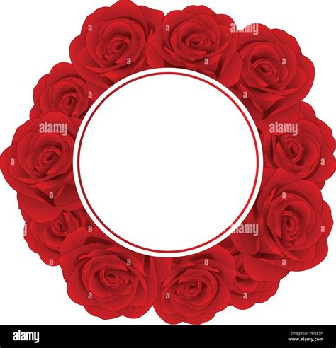 Beautiful Red Rose Banner Wreath Rosa Isolated On White Background