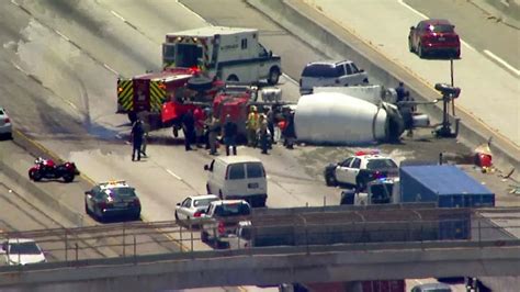Carson Crash Overturned Cement Truck Snarls Southbound 110 Freeway