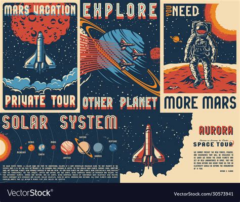 Vintage Space Posters Set Royalty Free Vector Image