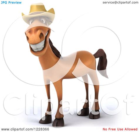 Clipart Of A 3d Happy Smiling Horse Wearing A Cowboy Hat