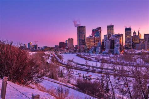 Winter Sunsets In Downtown Calgary Stock Photo Image Of Architecture