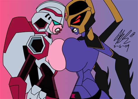 Rule 34 23isnumber1 2girls Angry Arcee Arcee Tfa Asymmetrical Docking Blackarachnia Breasts