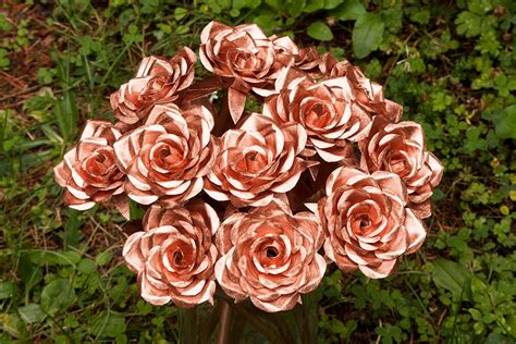 Perfect Metal Rose Bouquet 12 Copper Roses Beautiful Full