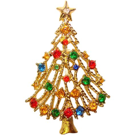 Awesome Vintage Christmas Tree Rhinestone Brooch From