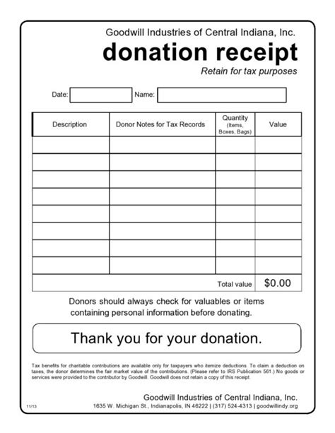 Printable Donation Receipt Template