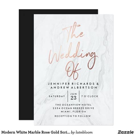 Modern White Marble Rose Gold Script Wedding Invitation Zazzle