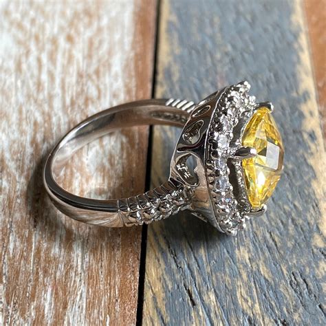 Vintage Costume Jewellery Ring Yellow Large Stone Etsy