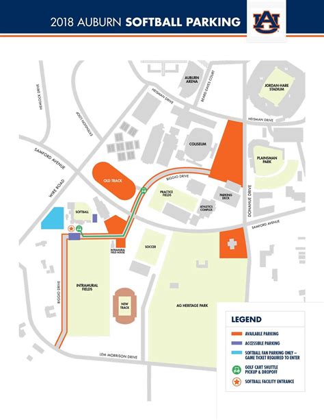 Parking Map Auburn University Auburn Softball Softball Fan