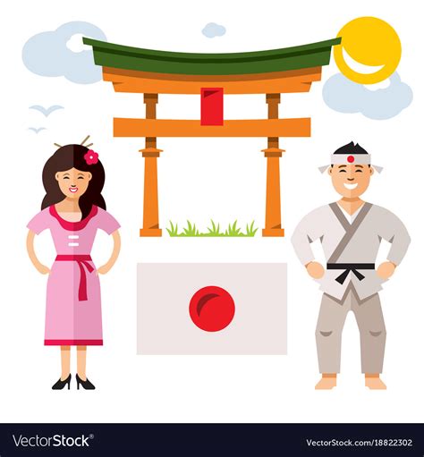 Japan People Flat Style Colorful Cartoon Vector Image