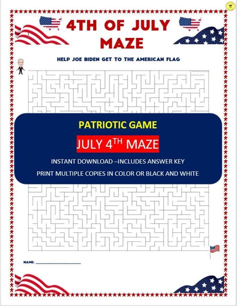 July 4th Maze Fourth Of July Activity Printable Instant Etsy