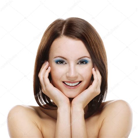 Portrait Of Young Attractive Smiling Woman Stock Photo By