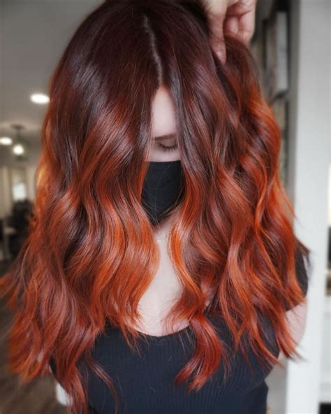 Dark Red Copper Fall Color Copper Balayage Brunette Balayage Hair