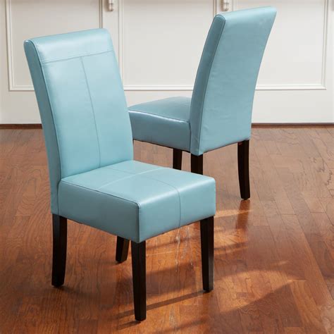 Design of dining room in private house. Meeker Teal Blue Leather Dining Chairs (Set of 2 ...