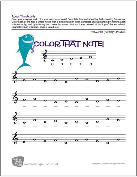 In this section, you will be introduced to concepts of music theory. Color That Note! | Free Note Name Worksheet - Treble Clef ...
