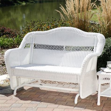 White Resin Wicker Outdoor 2 Seat Loveseat Glider Bench Patio Armchair