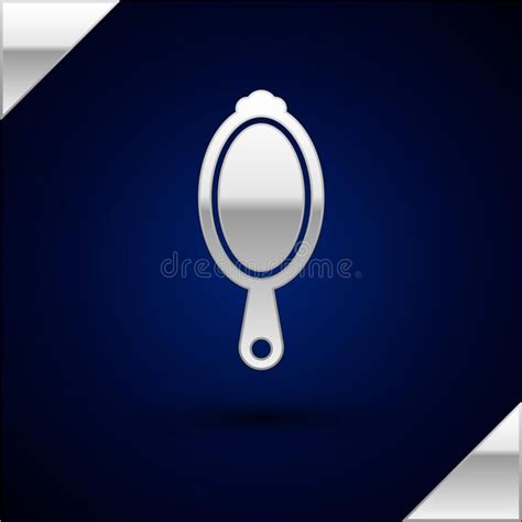 Silver Magic Hand Mirror Icon Isolated On Dark Blue Background Vector