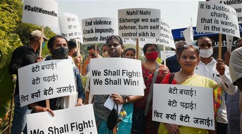 Delhi Dalit Rights Body Stages Protest Demands Strict Action Against Hathras Accused India