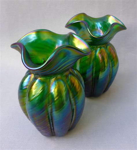 Pair Of Art Nouveau Kralik Glass Vases