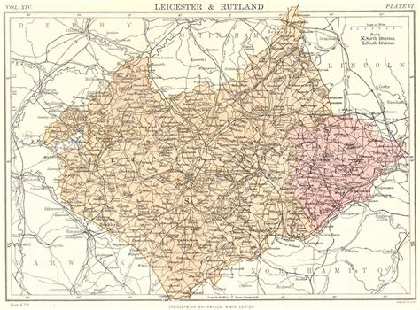 Leicestershire And Rutland Britannica 9th Edition County Map 1898 Old