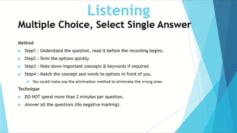 Multiple Choice Single Answer Pte Listening Methods Tips