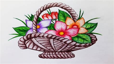 How To Draw Flower Basketstep By Stepeasy Draw Youtube