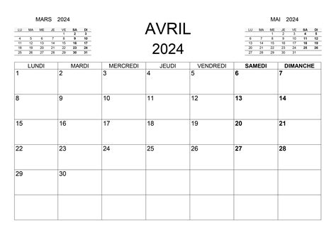 Calendrier Avril 2024 Calendriersu
