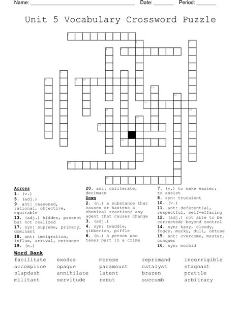 Printable Vocabulary Crossword Puzzles