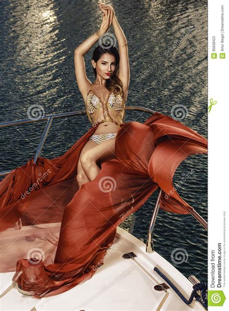 Beautiful Mediterranean Women Posing On The Boat Stock Image Image Of