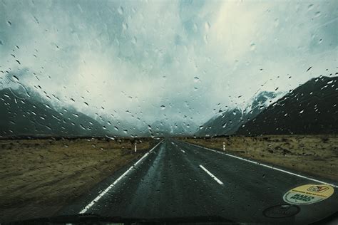 Driving In The Rain Towards Mt Cook In New Zealand Raining