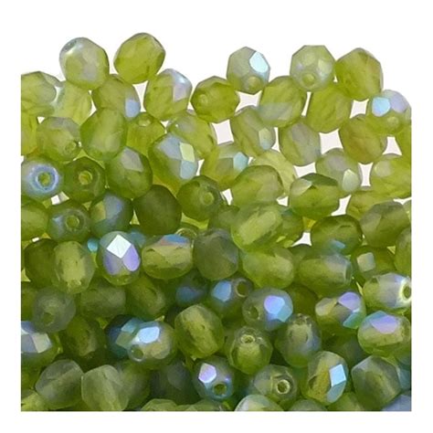 4mm Czech Faceted Round Glass Bead Matte Dark Olivine Ab The Bead Shop