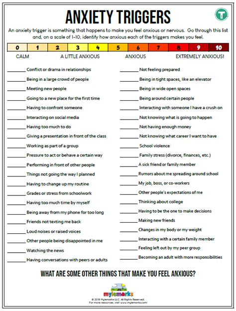 Anxiety Triggers Worksheet Mental Health Worksheets Hot Sex Picture