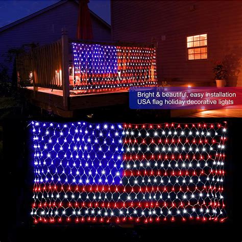 4th Of July Decorations 420 Leds American Flag String Lights 65ft X 33ft Outdoor Indoor Net